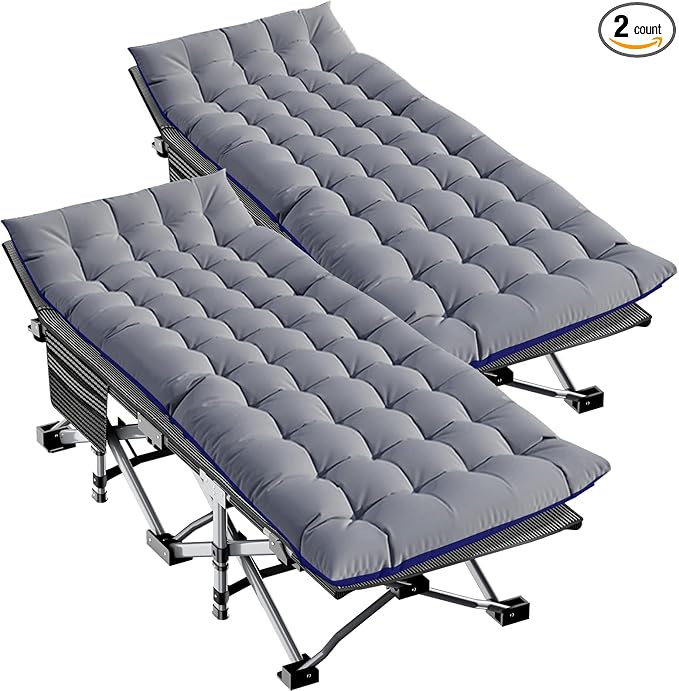 LILYPELLE Folding Camping Cot, Extra Wide Heavy Duty Sleeping Cots with Carry Bag, Double Layer Oxford Portable Travel Camp Cots for Home, Office Nap and Outdoor Beach