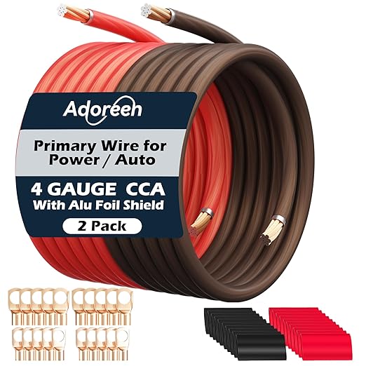 4 Gauge AWG Power/Ground Wire Cable 35 Ft Black+35 Ft Red, High Power Shielded CCA Soft Automotive Welding Battery Wiring Kit,for Car Audio Amp Speaker RV Trailer Marine Solar+ Lugs&Heat Shrink Tubes