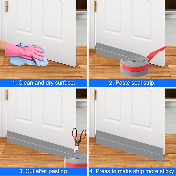 ToLanbbt Weather Stripping Silicone Door Seal Strip 2 in x 20 ft Door Draft Stopper Self Adhesive Door Draft Tape, Side & Bottom Gaps Insulation Strip for Glass Shower Door Sliding Door Window, Gray