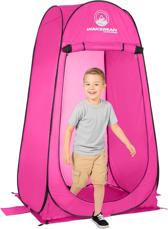 Wakeman Kid Size Pop Up Changing Tent, 3 x 3 x 5.2ft, Mini Camping Shower Tent, Portable Toilet Stall, or Dressing Room for Beach, Dance Recitals, or Sports with Carry Bag, Polyester, Pink