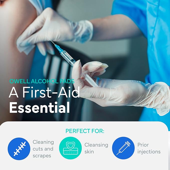 OWELL Prep Pads - 300 Individually Wrapped Sterile Alcohol Wipes, Medium 2-Ply Antiseptic Wipes for Disinfecting Skin, First Aid Kit Alcohol Swabs (3 Packs of 100 Count)
