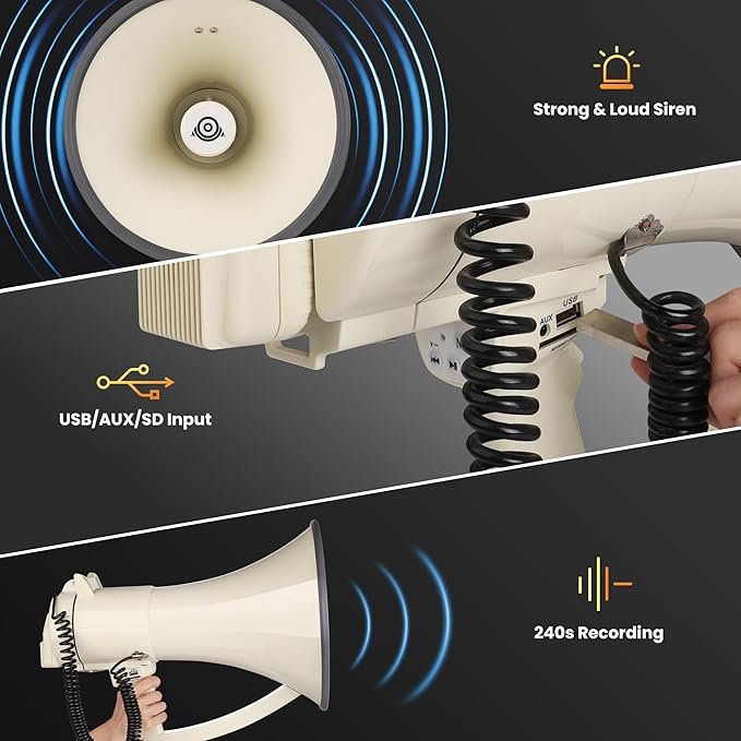 My Mealivos75W 2000 Professional Yard Sound Range Heavy PA Bullhorn Megaphone Speaker, Adjustable Volume, Loud Hand Held Megaphone, Outdoor Activities, Coaching, Football, Baseball, Hockey…