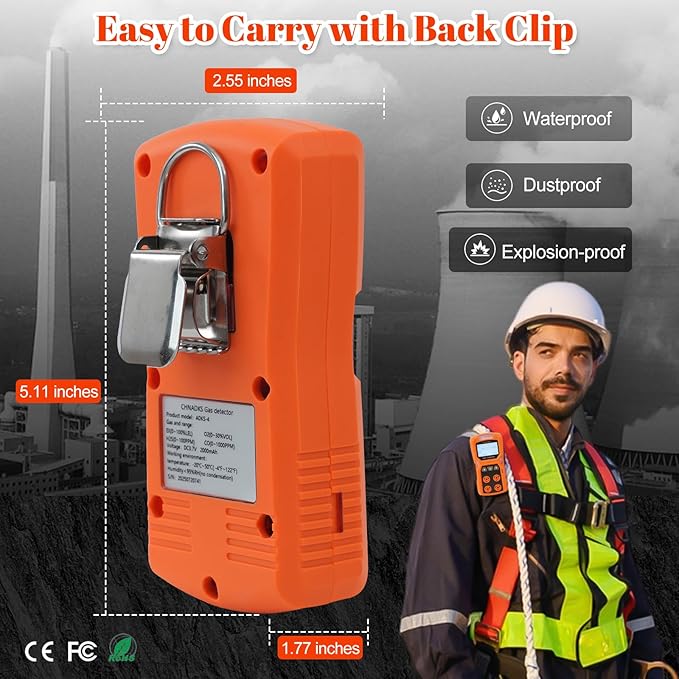 ADKS-4 Portable Gas Detector, 4 Gas Monitor H2S,O2,CO and LEL Multiple Indicator with Vibration, Audible, Visual 4 Gas Monitor Personal Rechargeable Gas Sniffer Alarm with LCD