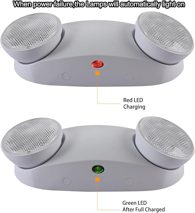 LED Emergency Lights with Battery Backup Commercial Emergency Light Fixtures for Business Home Power Failure Outage Exit Sign Lighting with Plug in Cord AC85-277V 200lm 4Hours