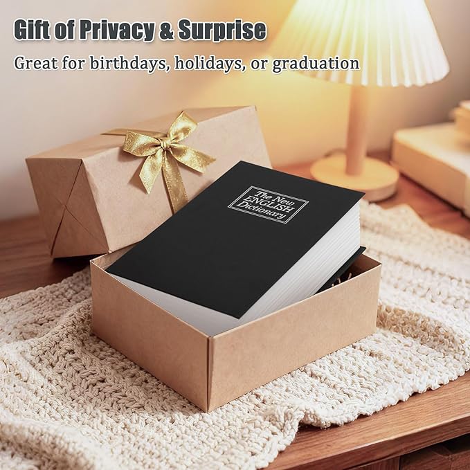 KYODOLED Diversion Book Safe with Key Lock, Secret Metal Lock Box, Collection, Money Hiding Box, 9.5" x 6.2" x 2.2", Black Large