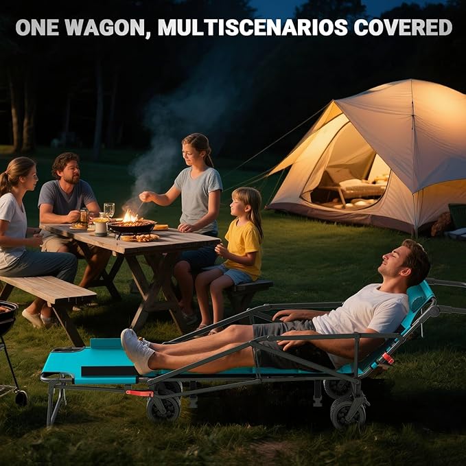 LEVELEVE Heavy Duty Folding Wagon - 2-in-1 Collapsible Cart, 650lb Capacity, All-Terrain Wheels w/Brakes & Side Pockets