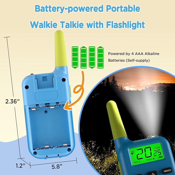 Peakeep Walkie Talkies for Kids Long Range 3 Miles, Voice-Changing Toys Gifts for 3-12 Years Old Boys Girls, 2 Way Radios Big LCD Screen, Flashlight, Camping Hiking Outdoor, Battery Operated, 2 Packs