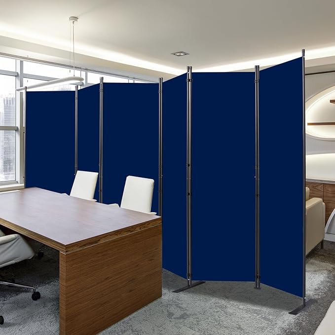 Room Divider, 6 Panel Folding Privacy Screens with Wider Support Feet, 6 Ft Portable Room Partition for Room Separator, 132" W X 71" H, Navy Blue