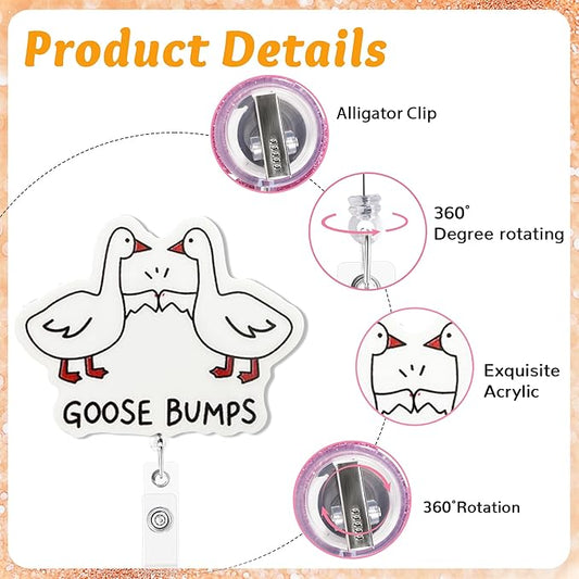 Goose Bumps Badge Reel with Alligator Clip Funny ID Badge Holders Cute RN LPN CNA MA PCT Badge Buddy Nursing Medical Students Nurse Accessories for Work