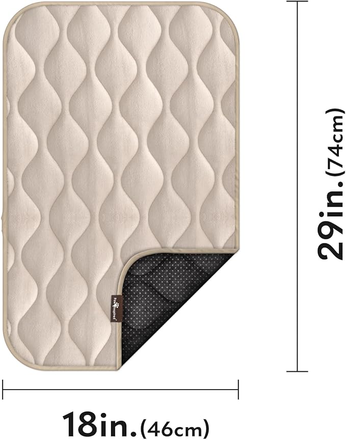 Paw Inspired Washable Padded Crate Mats for Dogs | 29” x 18” Pad, Fits 30-inch Kennels | Leakproof, Waterproof Bottom, Plush Pet Beds (Tan)