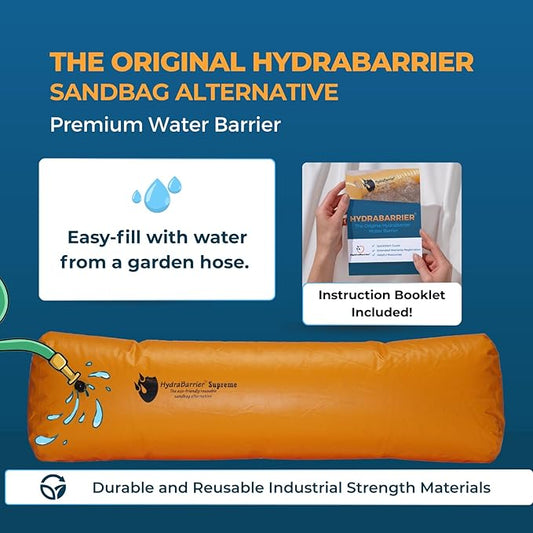 Watershed Innovations Best Sandbag Alternative - HydraBarrier Supreme 6 Foot Length 12 Inch Height - Water Diversion Tube - Light, Re-usable, & Eco-Friendly Flood Barrier (Single Unit)