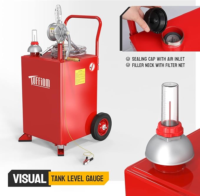 TUFFIOM 20 Gallon Fuel Gas Caddy w/Wheels & Manual Siphon Pump, Portable Diesel Fuel Transfer Storage Tank w/8.9ft Hose, Gasoline Can Container for ATV Car Mowers Tractor Boat Motorcycle