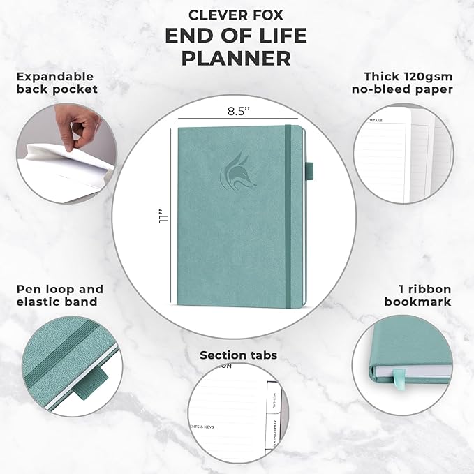 Clever Fox Large End of Life Planner – Guided Final Arrangements Organizer Notebook for Instructions, Beneficiary Info, Will Preparation, Last Wishes & Funeral Planning – 8.5" x 11" (Blue Surf)