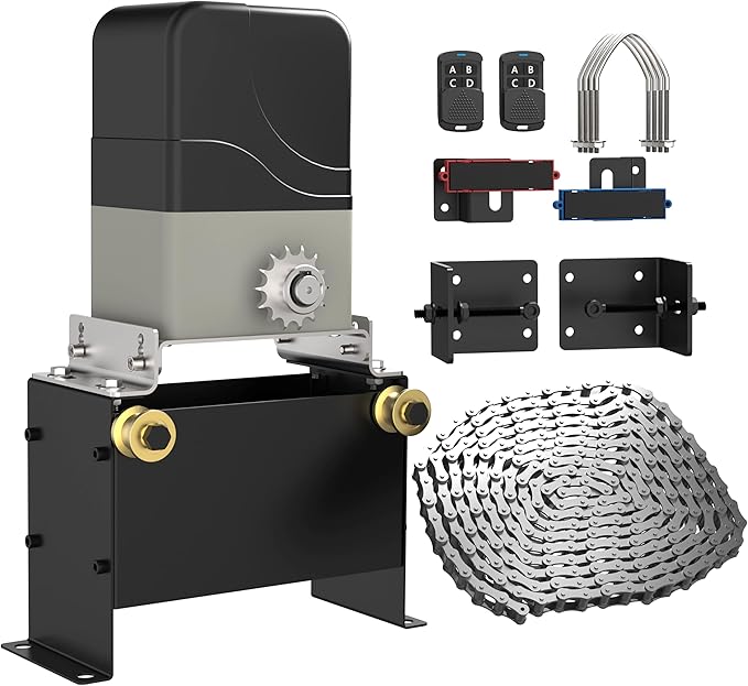 Blütezeit 1100lb Sliding Gate Opener with 40ft Visible Red Beam Photoelectric Sensor | Chain Drive Motor with 2 Remotes, 16.4ft Chains & Reflector Switch