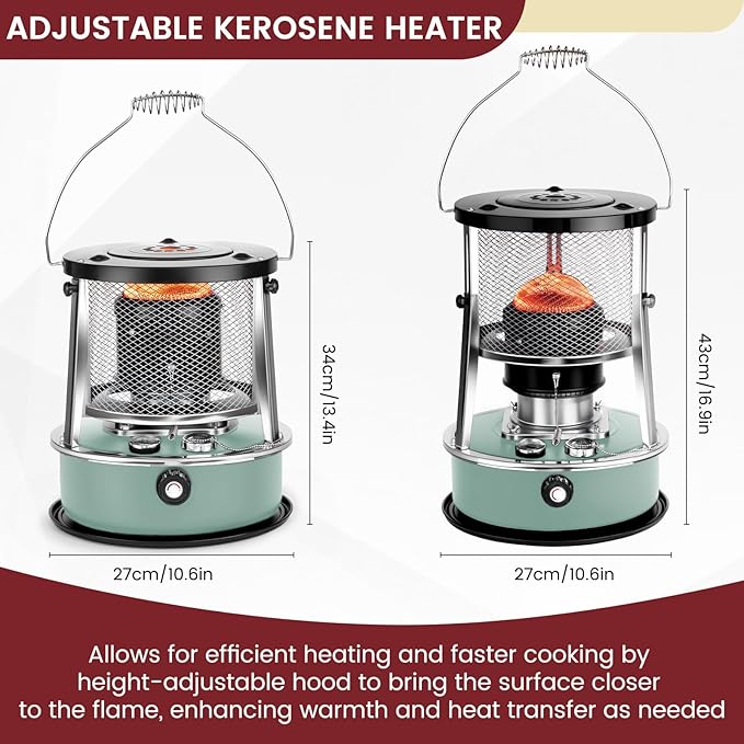 10,000 BTU Kerosene Heater, Kerosene Heaters for Indoor Use, Non Electric Portable 2 in 1 Stove & Heater for Camping, Garage, Home, and Emergency Use