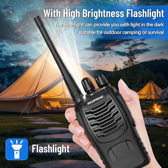 Walkie Talkies Long Range for Adults，radios Rechargeable walkie talkies with Earpieces 2 Way Radios UHF Handheld Transceiver Walky Talky Copy Frequency with Flashlight VOX for Camping Hunting（2 Pack）