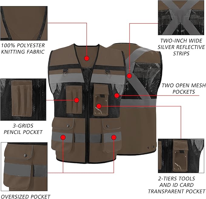 Safety Vest High Visibility Reflective Construction Vest for Men Women