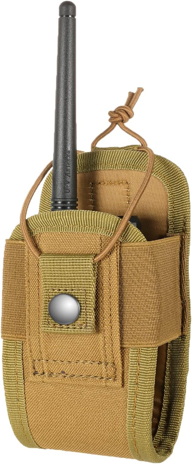 Tactical Radio Holder Radio Holster Molle Radio Pouch Universal Radio Case Military Heavy Duty Radio Bag for Police Firefighter Two Ways Walkie Talkies Vest (Tan-small)