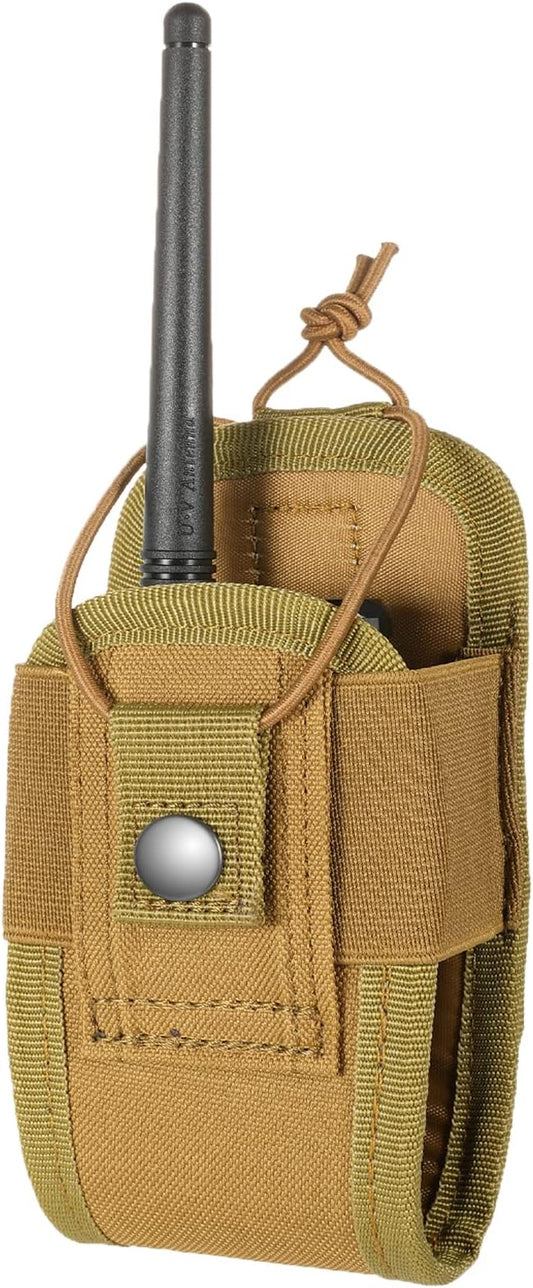 Tactical Radio Holder Radio Holster Molle Radio Pouch Universal Radio Case Military Heavy Duty Radio Bag for Police Firefighter Two Ways Walkie Talkies Vest (Tan-small)