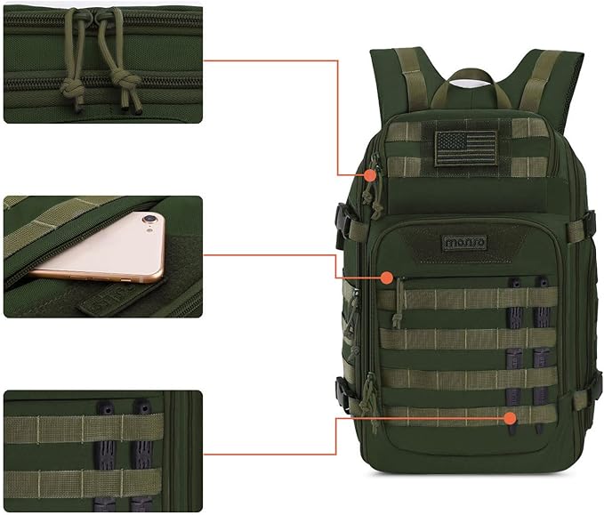 MOSISO 30L Military Tactical Backpack for Men, Army Backpack Military Daypack 3 Day Assault Pack Hiking Rucksack Bug Out Bag, Army Green