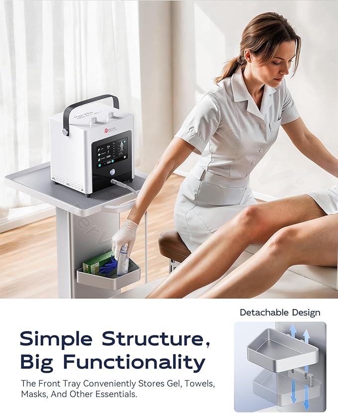 Medical Utility Cart with 4 Swivel Wheels, 100 lbs Capacity for PSP10/PSP15 Shockwave Machines, Beauty, Medical, Office & Home Use Equipment, 15.7x17.3 in Non-Slip Platform & Gel Tray