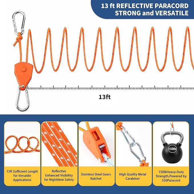 Heavy Duty Ice Anchor Drill Adapter Tool Kit, 15Pcs Stainless Steel Tent Stakes Set with 13FT Ratchet Ropes, Tent Hooks, Canvas Bag for Ice Fishing Shelter Setup(6Pcs Tent Stakes+4Pcs Rope Roller)