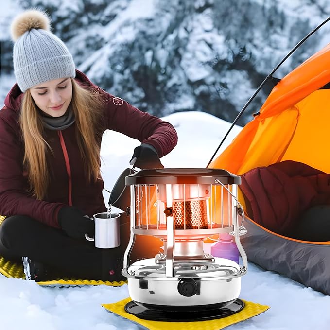 Indoor & Outdoor Kerosene Heater, Radiant Heating, Portable Non-Electric 9000 BTU Kerosene Stove for Camping, Hunting, Cooking (White)