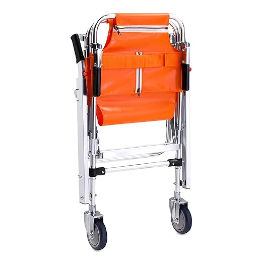LINE2design-USA-EMS Mobility Chair - Ambulance Firefighter Medical Foldable Aluminum Manual Chair + 3 Adjustable Straps with Quick Release Buckles - Orange