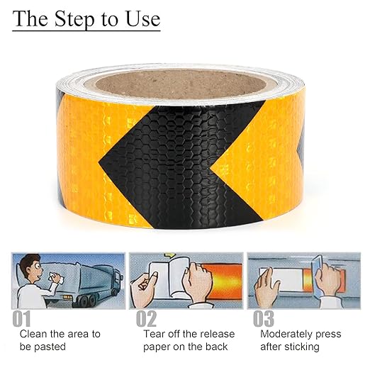 Reflective Tape, 2 Inch x 65 Feet, Yellow Black Waterproof Self Adhesive Tape Outdoor Safety Caution Reflector for Trailers, Bikes, Cars