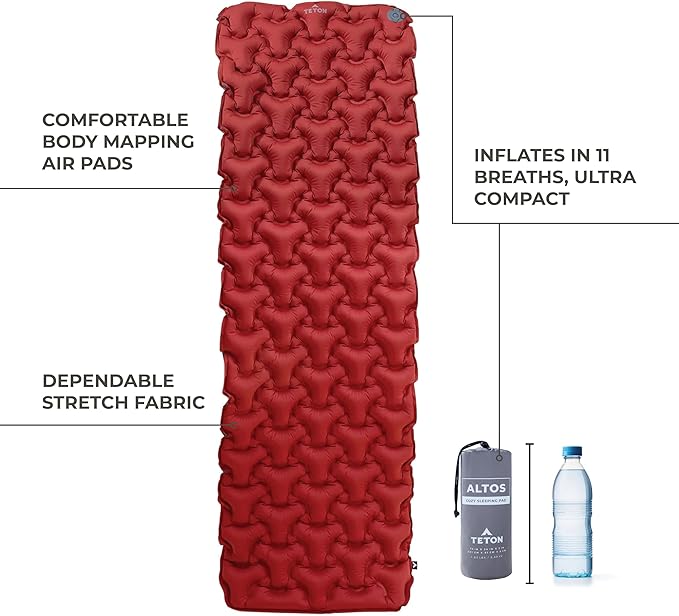 Teton Altos Inflatable Sleeping Pad, Sleeping Mat for Camping, Backpacking, Hiking, Budget Friendly and Durable