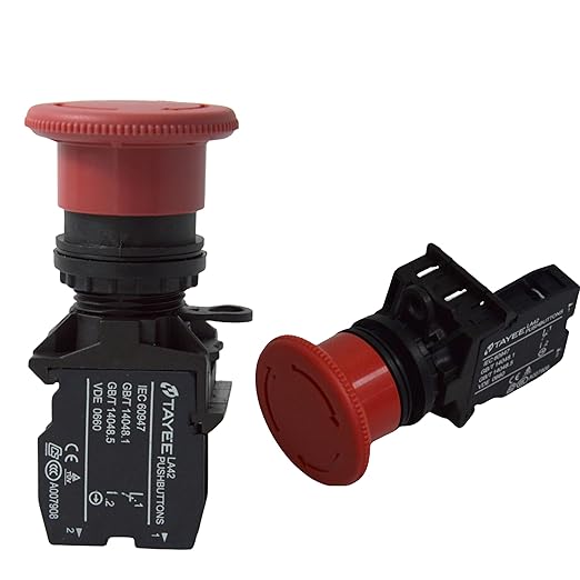 Emergency Stop Button AC 690V 10A Red Sign Mushroom Head Emergency Rotation Button Switches 1NC 1NO 22mm