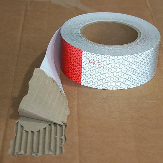 Reflective Tape Red and White 2 inch X 74 feet, Outdoor Waterproof Hazard Conspicuity Warning Industrial Marking Tape