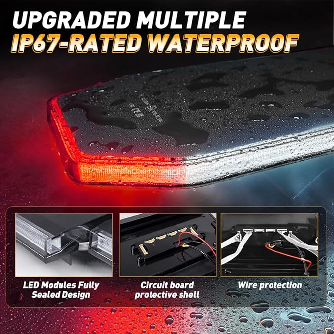 ASPL 282 LED Low Profile Emergency Strobe Light Bar 47" Roof Top Warning Hazard Flashing Security Traffic Advisor/Controller / 27 Patterns Lights for Tow Truck Construction Vehicle (Red/White)