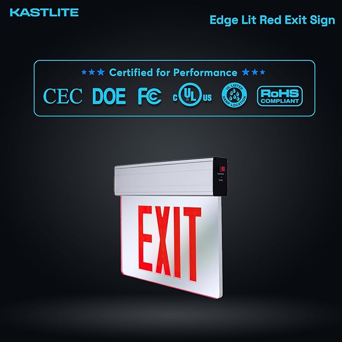 KastLite LED Emergency Edge-Lit Exit Sign, 180 Min Backup, Damp Rated, Red Letters, UL Listed, 120/277V, Acrylic Panel - 4 Pack