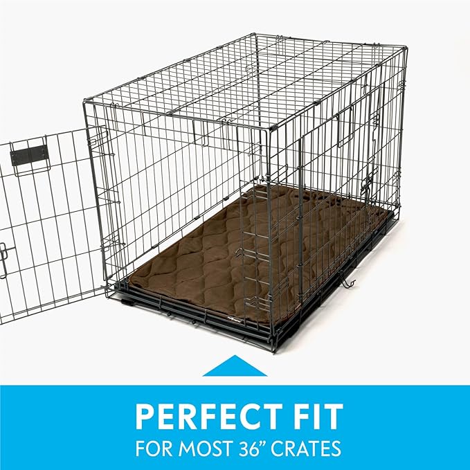 Paw Inspired Washable Padded Crate Mats for Dogs | 35” x 22” Pad, Fits 36-inch Kennels | Leakproof, Waterproof Bottom, Plush Pet Beds (Dark Brown)