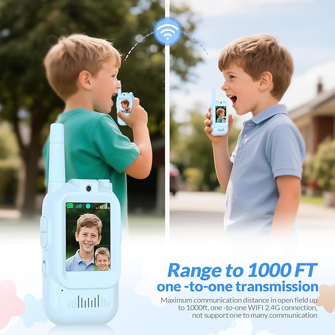 Mafiti Toys for 3 4 5 6 7 8 Year Old Boys Girls Mini Video Walkie Talkies for Kids 2 Pack Rechargeable 1000 Feet Range Birthday Indoor Outdoor (Blue+Blue)