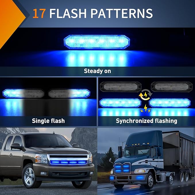 Nilight 6LED Emergency Strobe Lights 4PCS Ultra slim Surface Mount Hazard Caution Light bar 12-24V Sync Feature Warning Flashing Light kit for Truck Car Vehicle ATV SUV UTV Blue