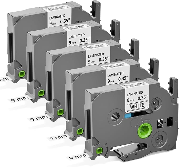COLORWING TZe-221 9mm 0.35" Laminated White Replace for Brother TZe-221 TZe221 P Touch Label Tape 3/8" for Brother Ptouch PT-D210 D220 H110 H103W D410 D600 PT1890 Label Maker Tape, 5-Pack