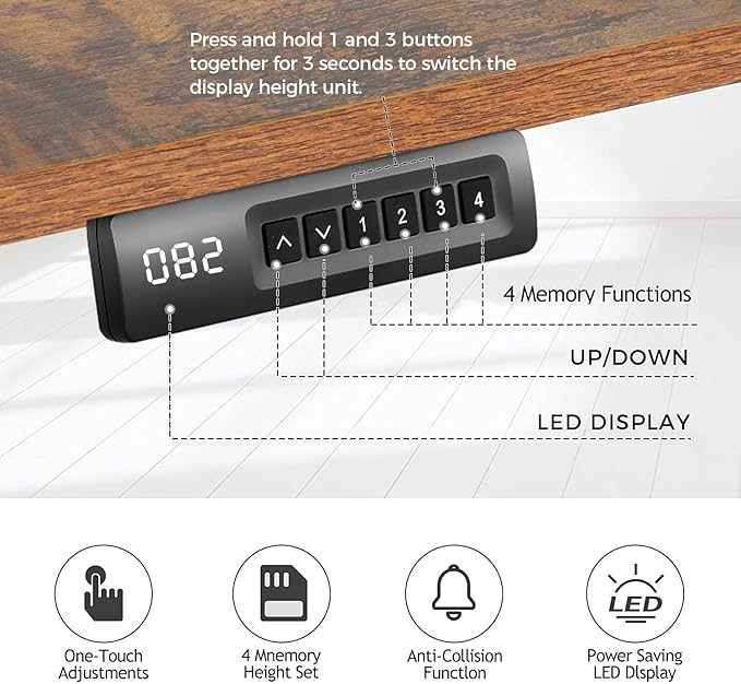 Electric Adjustable Height Standing Desk, 48×24 Inches Sit Stand Desk with Power Socket, 2 USB Ports, 3 Power Outlets, 4 Wheels,4 Memory Buttons Home Office Computer Workstations (Brown)