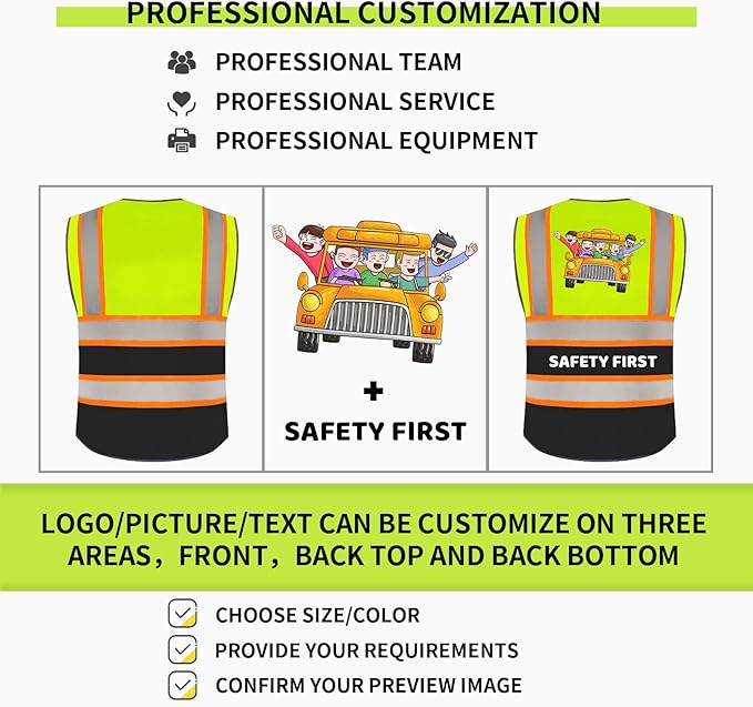 BeautyWill 10 Pack Custom Logo Safety Vest ANSI Class 2 High Visibility Reflective Vest Personalized Construction Vest Bulk