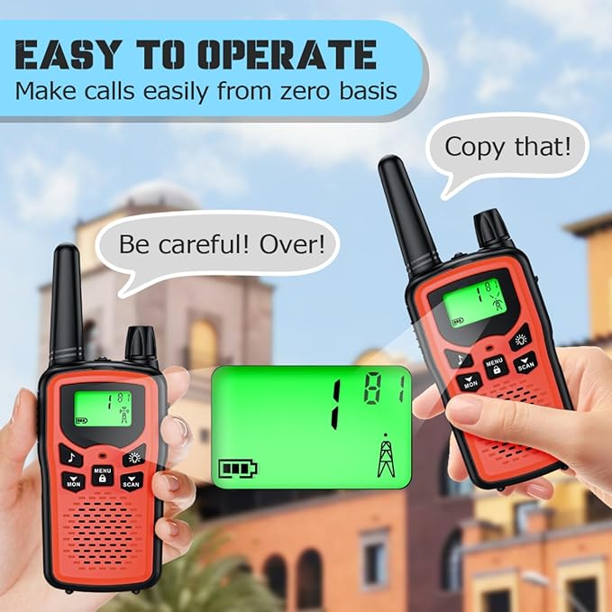 Walkie Talkie Long Range Walkie talkies 2 Pack with Rechargegable, 22 Channel FRS 2-Way Radios Walky Talky with LED Flashlight for Climbing, Camping Trip and Family Emergency Kit(2 Pack Red).
