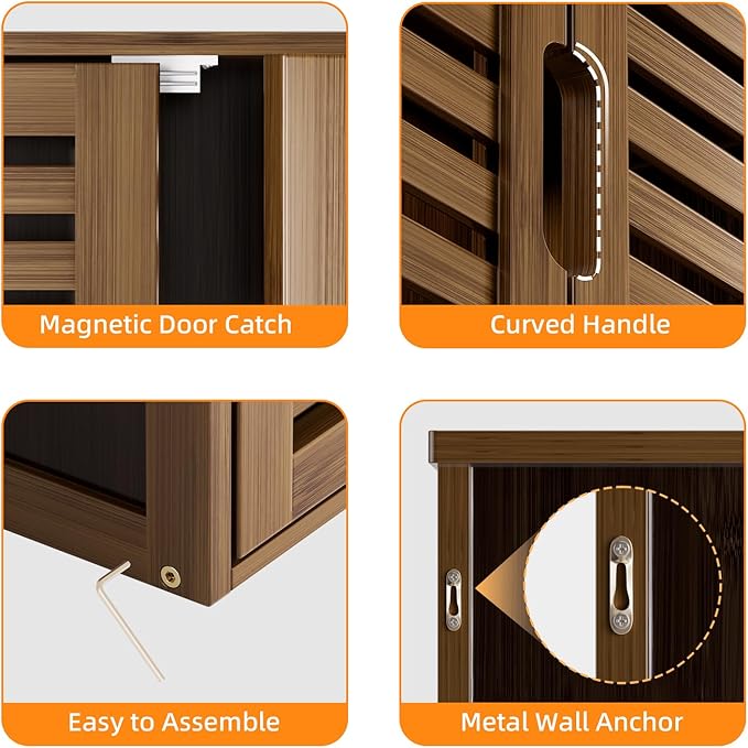 HITNET Medicine Cabinet, Bathroom Storage Cabinet Wall Mounted, Over The Toilet Space Saver Organizer with Doors and Bamboo Shelves, Walnut