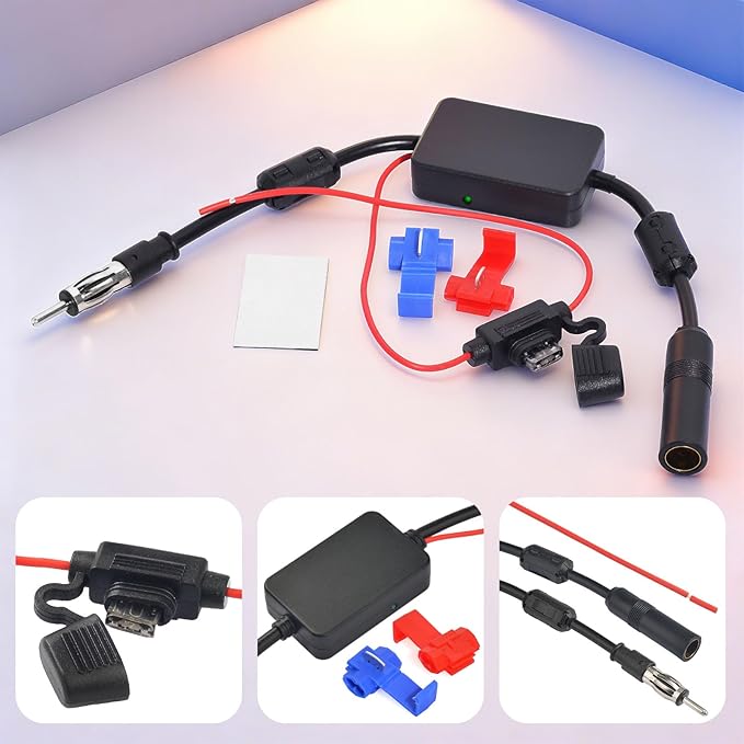 Universal Car Antenna Booster 12V Vehicle Stereo FM AM Radio Antenna Signal Booster Amplifier for Car Truck SUV Marine Boat UTV RV Audio Radio Stereo Media Head Unit Receiver