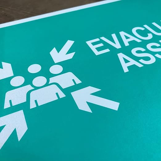 TRADESAFE Evacuation Assembly Point Sign - Emergency Evacuation Sign, Quick Install, Light Reflective, UV-Resistant, Waterproof, 14” X 10” Aluminum Safety Signs for Business
