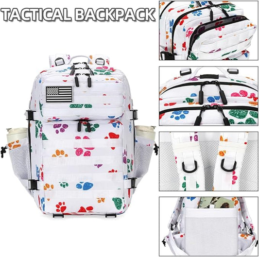 45L Tactical Assault Backpack 3 day assault pack with Molle Waterproof backpack Rucksack for Tactical Backpacks (Colorful paw prints)