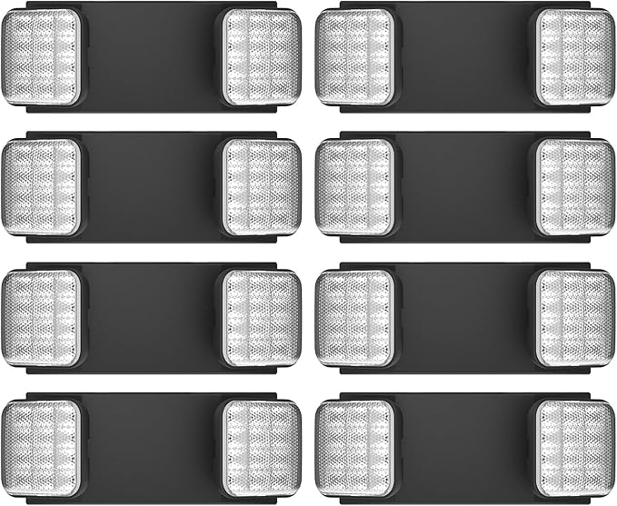 8 Packs Blacks Emergency Lights with Backup Battery,Two Head Adjustable Fire Commercial Emergency Light Fixture-UL Listed-120/277VAC-Led Emergency Exit Lights Fixtures for Business.