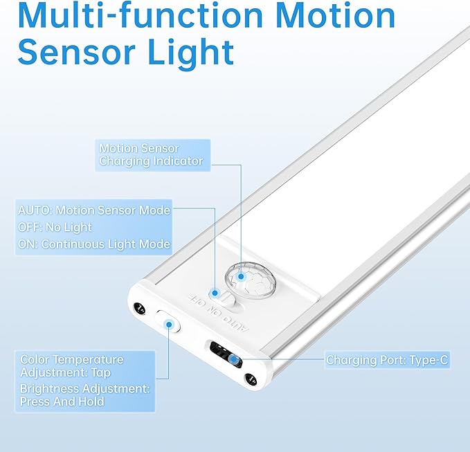 Under Cabinet Lighting,54 LED 1800mAh Rechargeable,Motion Sensor Light,3 Colors Dimmable,Magnetic Closet Lights,Indoor Night Lights for Kitchen Bedroom Stairs 5 Pack
