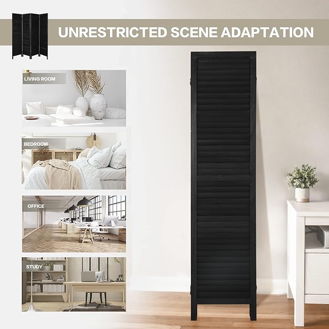ECOMEX 8 Louver Wood Room Divider 5.6ft.Tall Folding Privacy Screen Panels, Room Divider Wall, Divider for Room Separation, Partition Room dividers and Effectively Block Sight(Black)