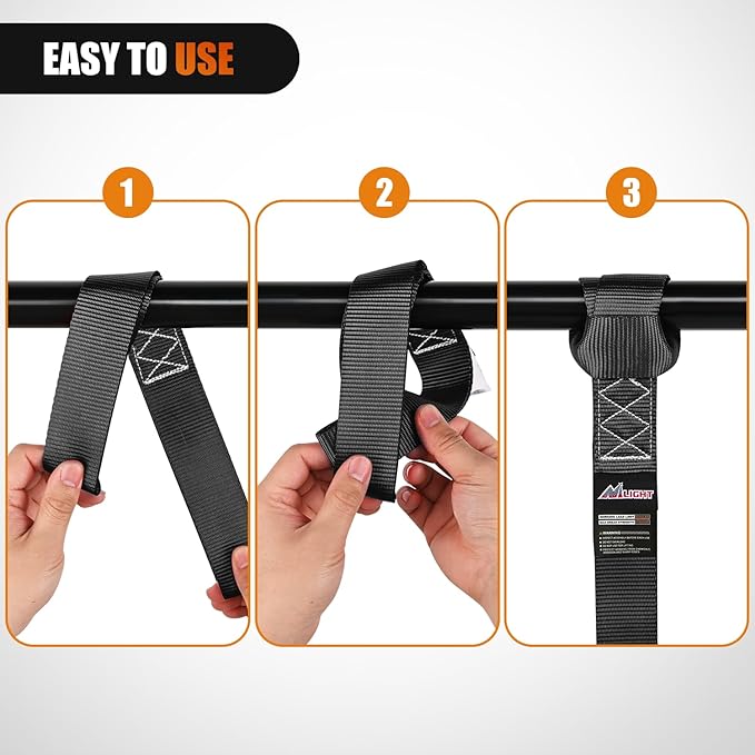 Nilight Soft Loop 1.7”×17" Motorcycle Tie Down Straps Heavy Duty 12000Lbs Max Break Strength for Securing ATV UTV Kayak Moving Cargo (8PK-Black)