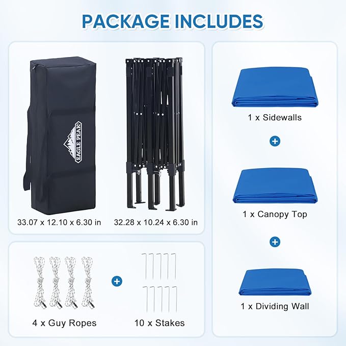 EAGLE PEAK Outdoor Changing Room 8x4, 2 Room Pop Up Portable Changing Room, Sun Shelter, Pop Up Changing Tent for Beach or Pool,Portable Dressing Room for Photoshoots (Light Blue)